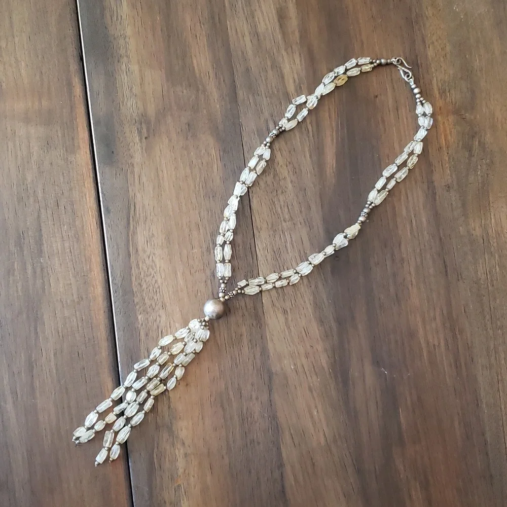 Beautiful Double Strand Lariat Y Clear Glass Beaded Necklace